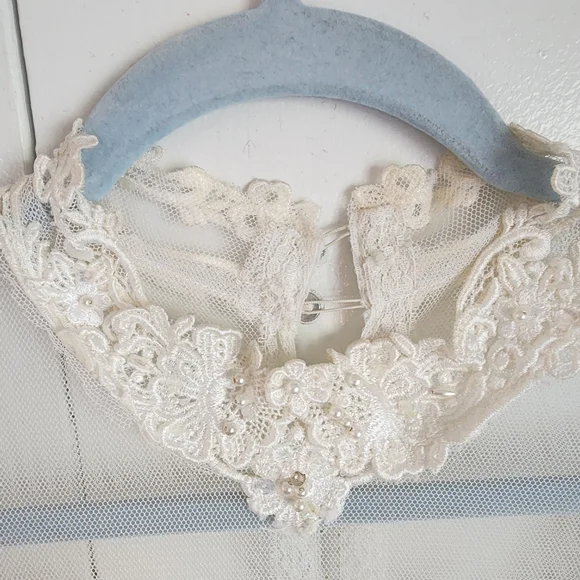 *RESERVED* Vintage Midsize Chiffon Long Sleeve Drop Waist Wedding Dress - Picture 5 of 7